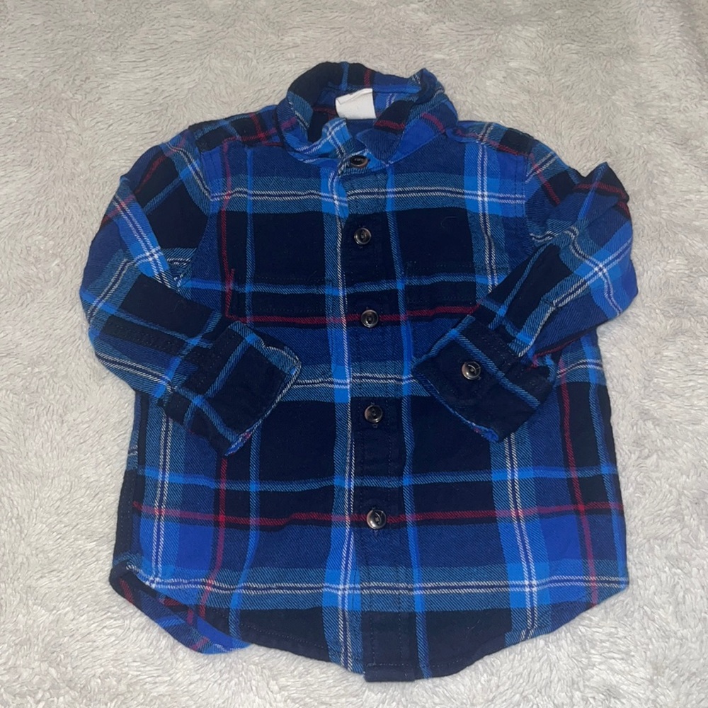 Baby gap blue plaid button up long sleeve 12-18 months
